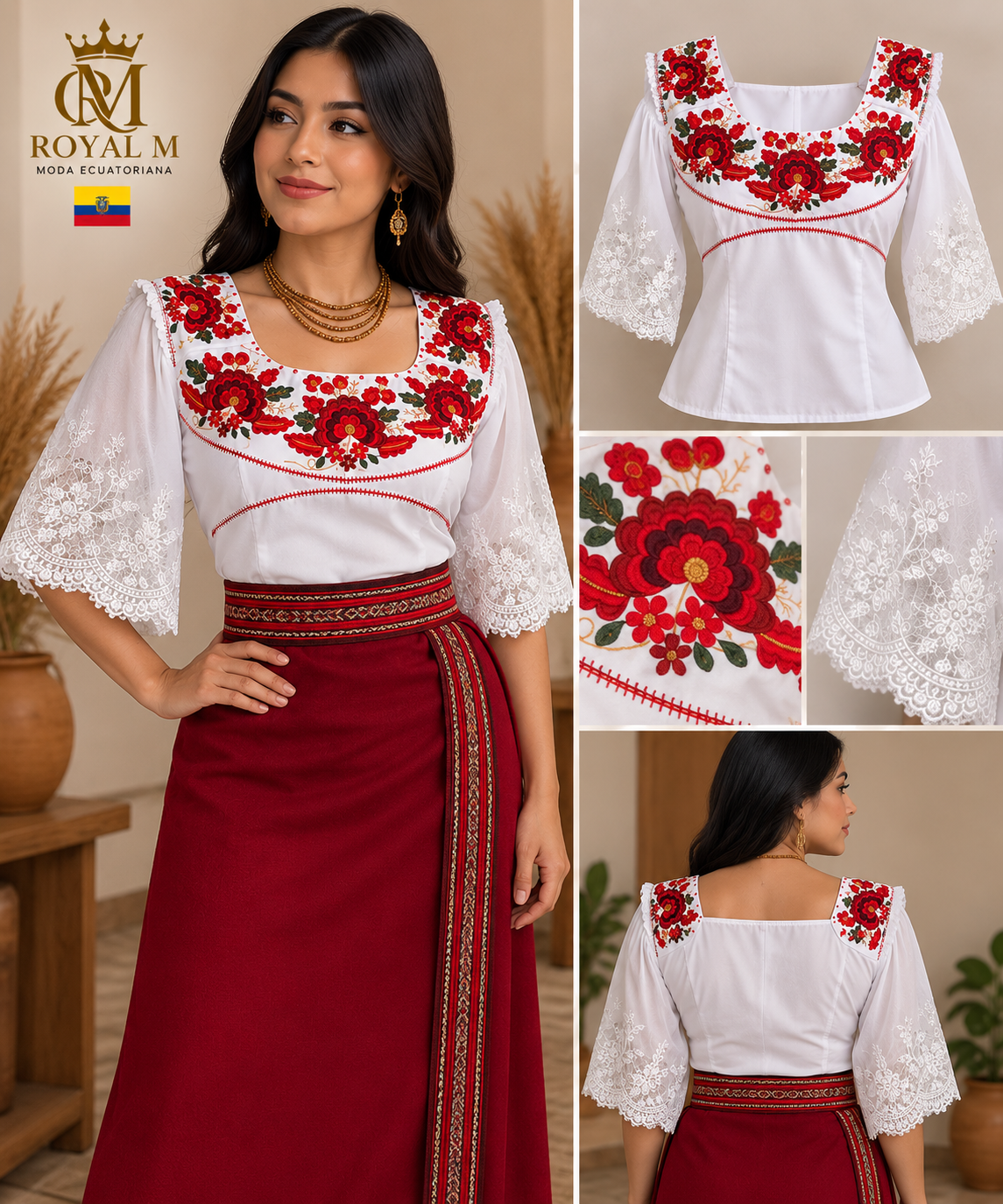 Blusa Ecuatoriana Bordada de Flores – Elegancia Tradicional