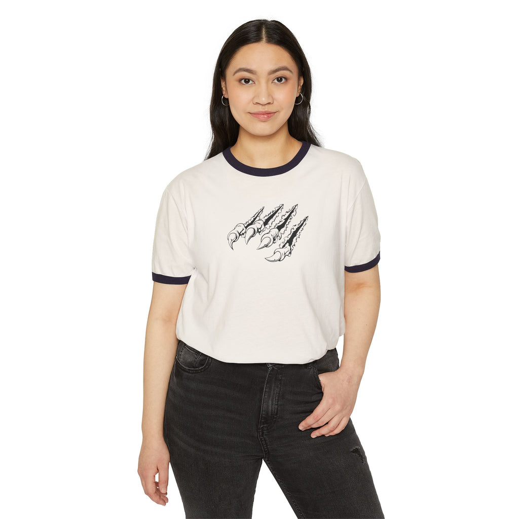 Tiger Claw Ringer T-Shirt — Vintage Roaring Tiger Graphic