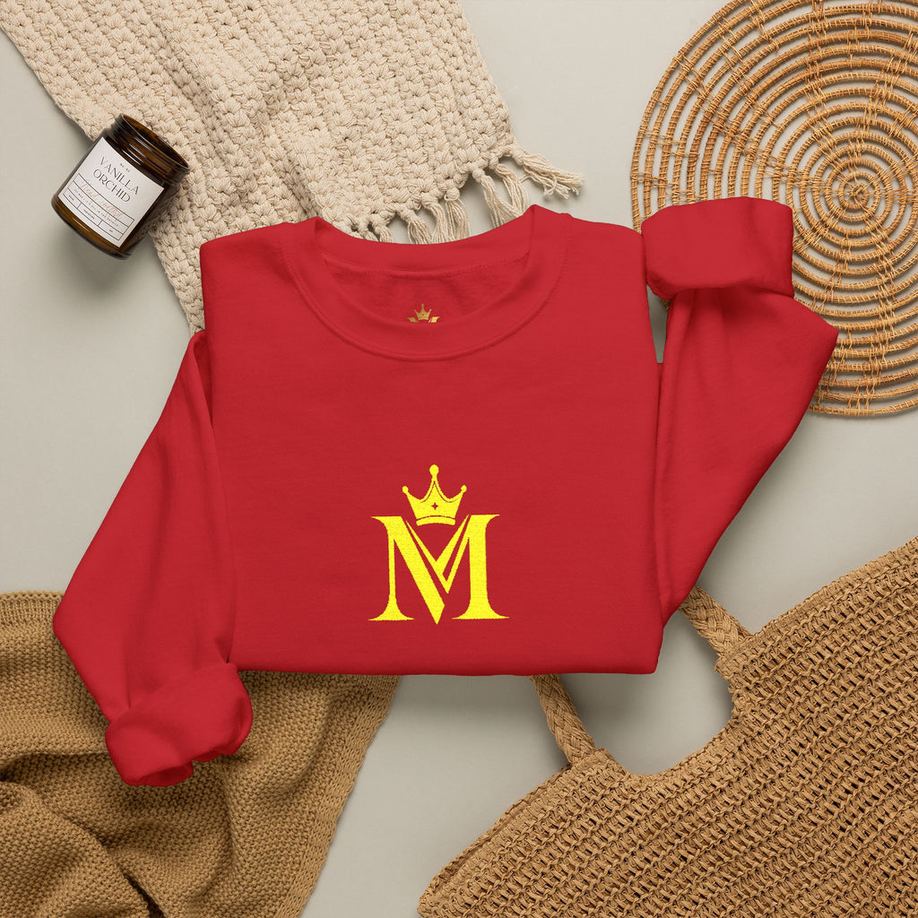 Crown 'M' White Crewneck Sweatshirt — Minimal Gold Monogram Pullover