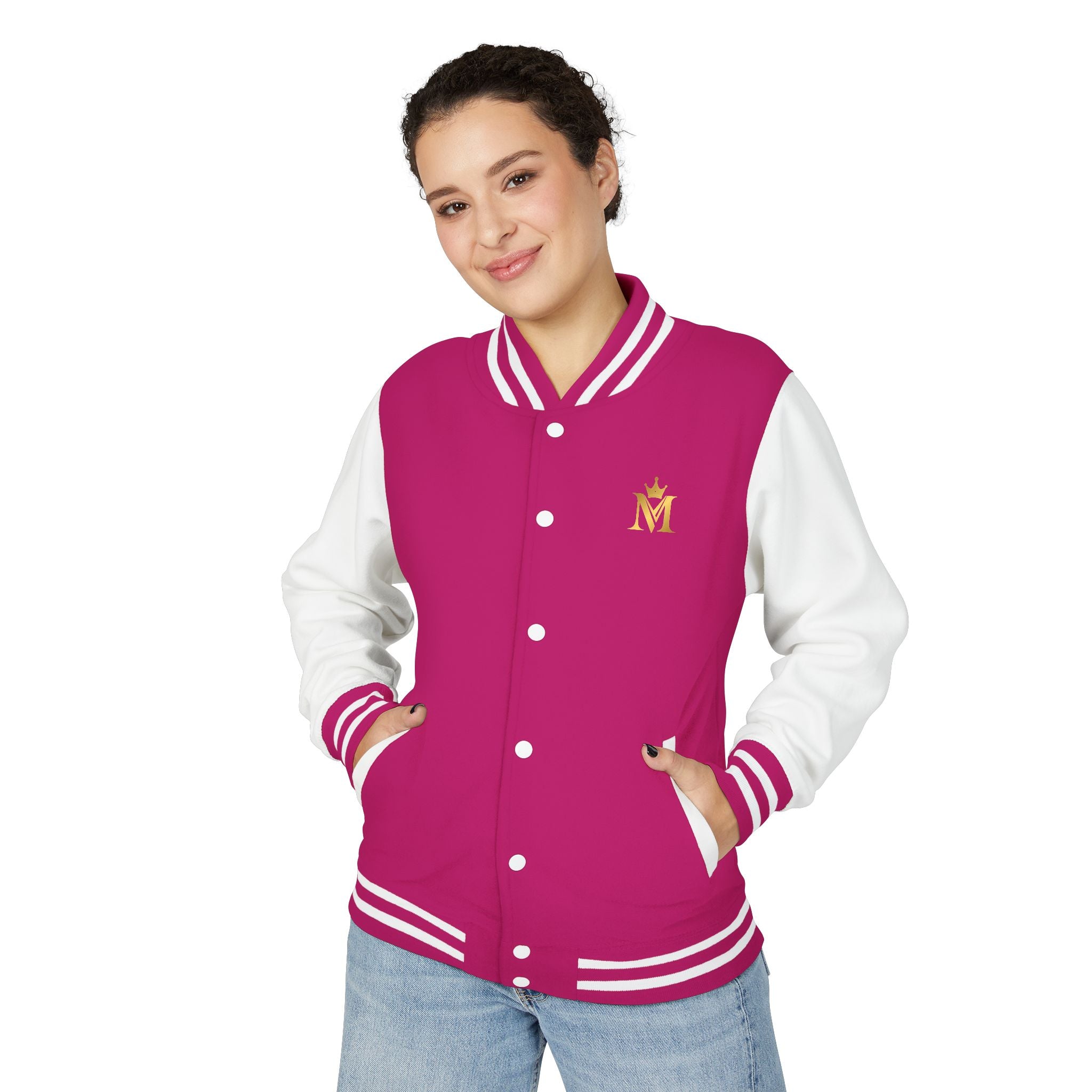 Pink Tiger Letterman Jacket — Varsity Bomber with King M Crest