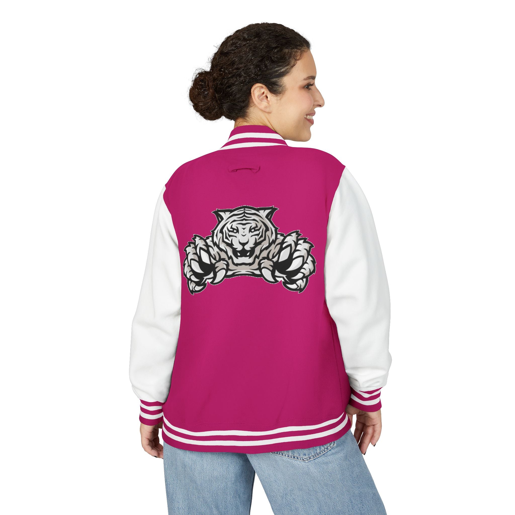 Pink Tiger Letterman Jacket — Varsity Bomber with King M Crest