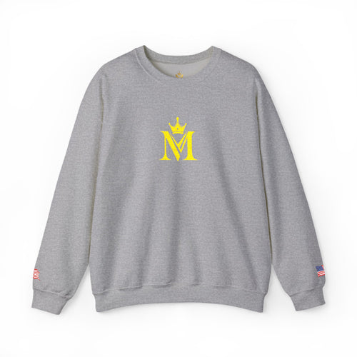 Crown 'M' White Crewneck Sweatshirt — Minimal Gold Monogram Pullover