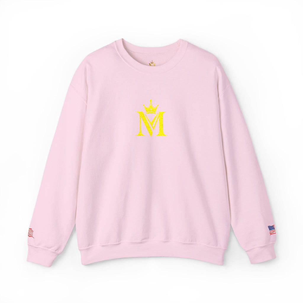 Crown 'M' White Crewneck Sweatshirt — Minimal Gold Monogram Pullover