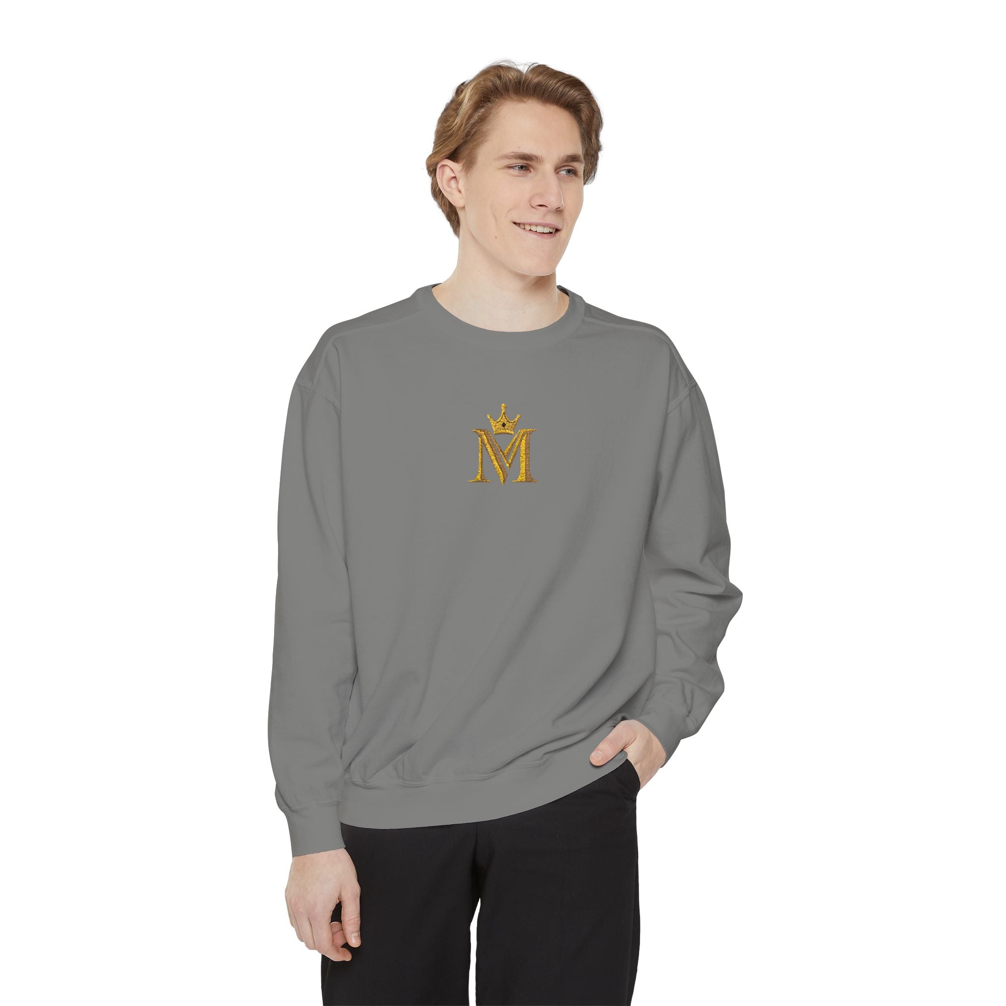 Embroidered Gold Crown 'M' Sweatshirt — Monogram Crewneck
