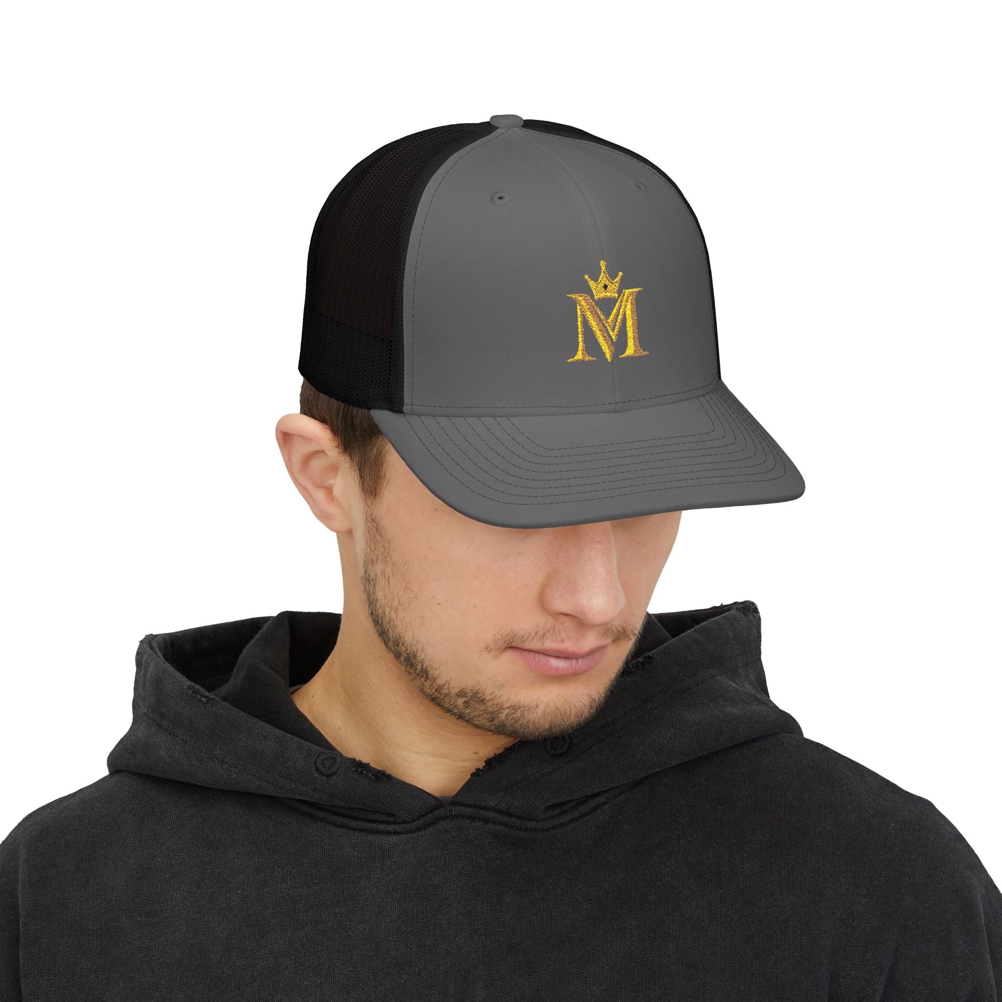 Embroidered Gold Crown M Trucker Cap