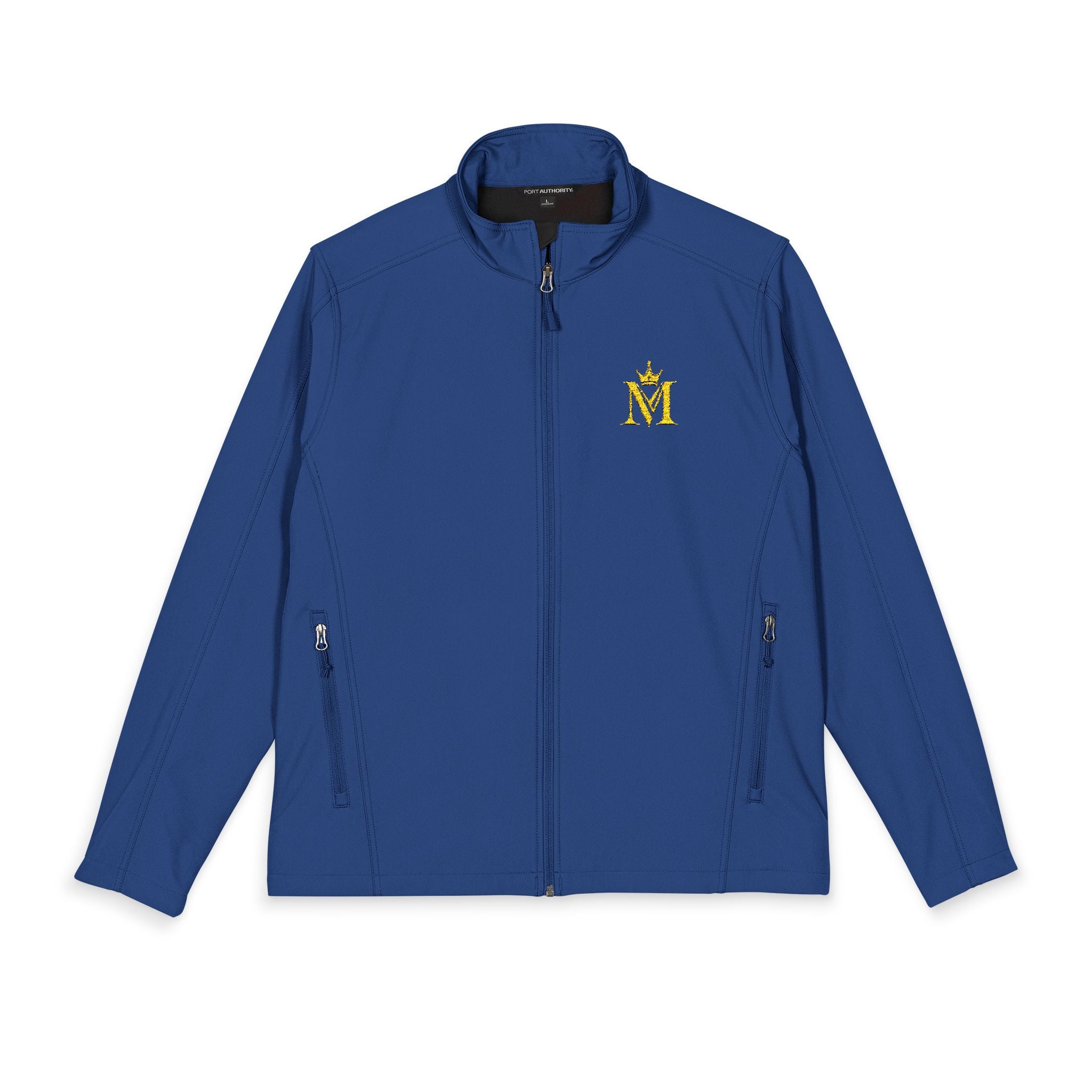 Embroidered Black Soft Shell Jacket with Gold 'M' Monogram