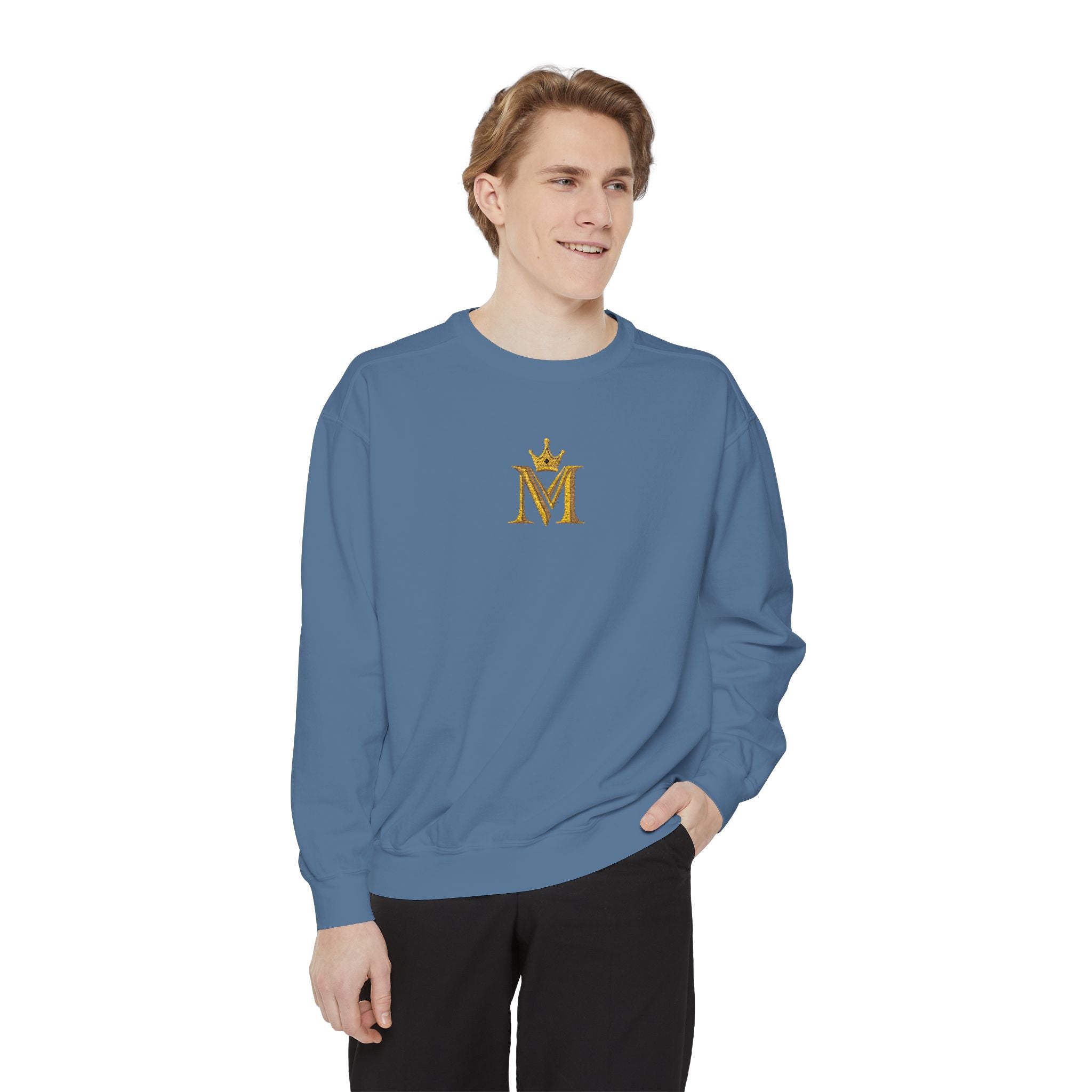 Embroidered Gold Crown 'M' Sweatshirt — Monogram Crewneck