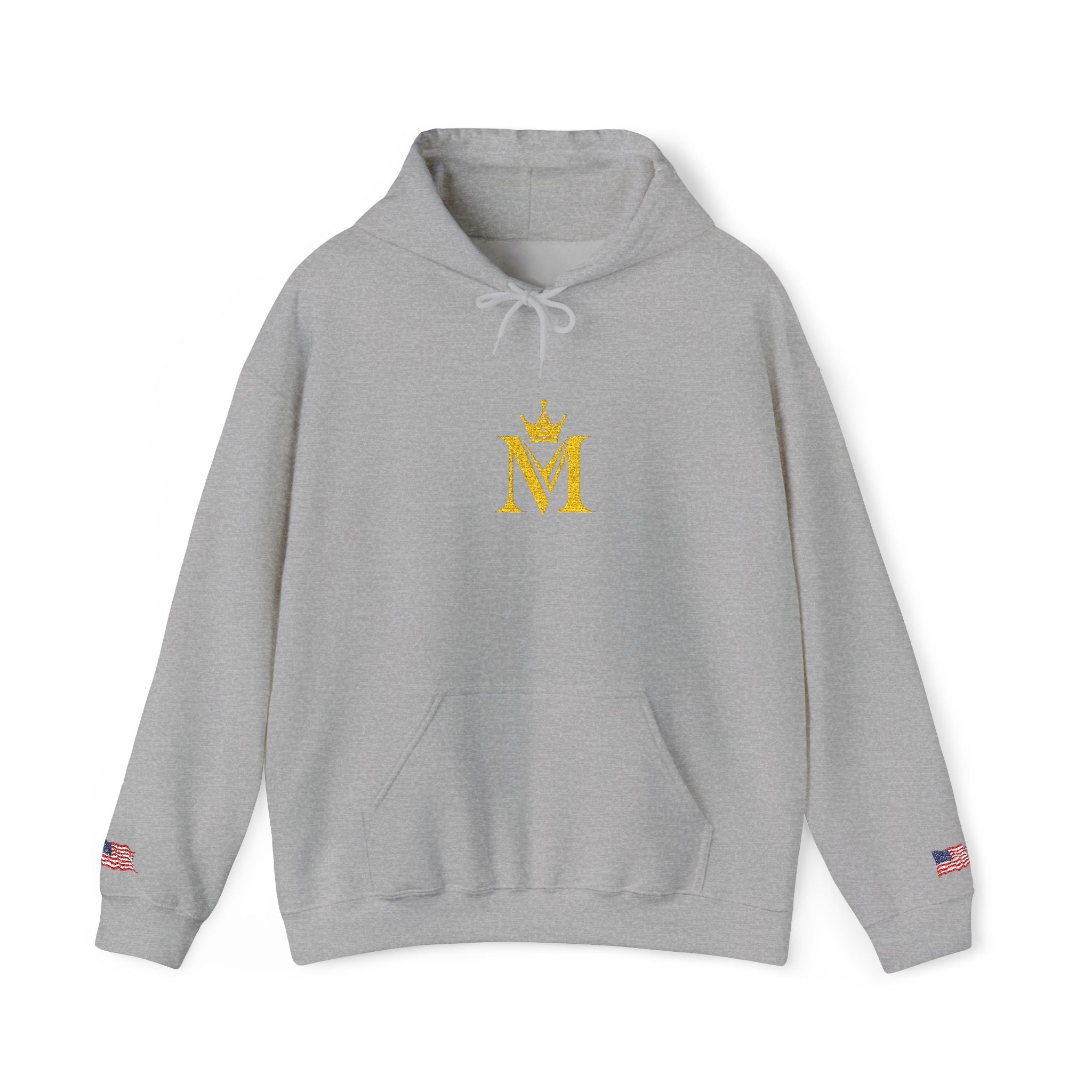 Embroidered Gold Crown 'M' Hoodie — Regal Monogram Pullover