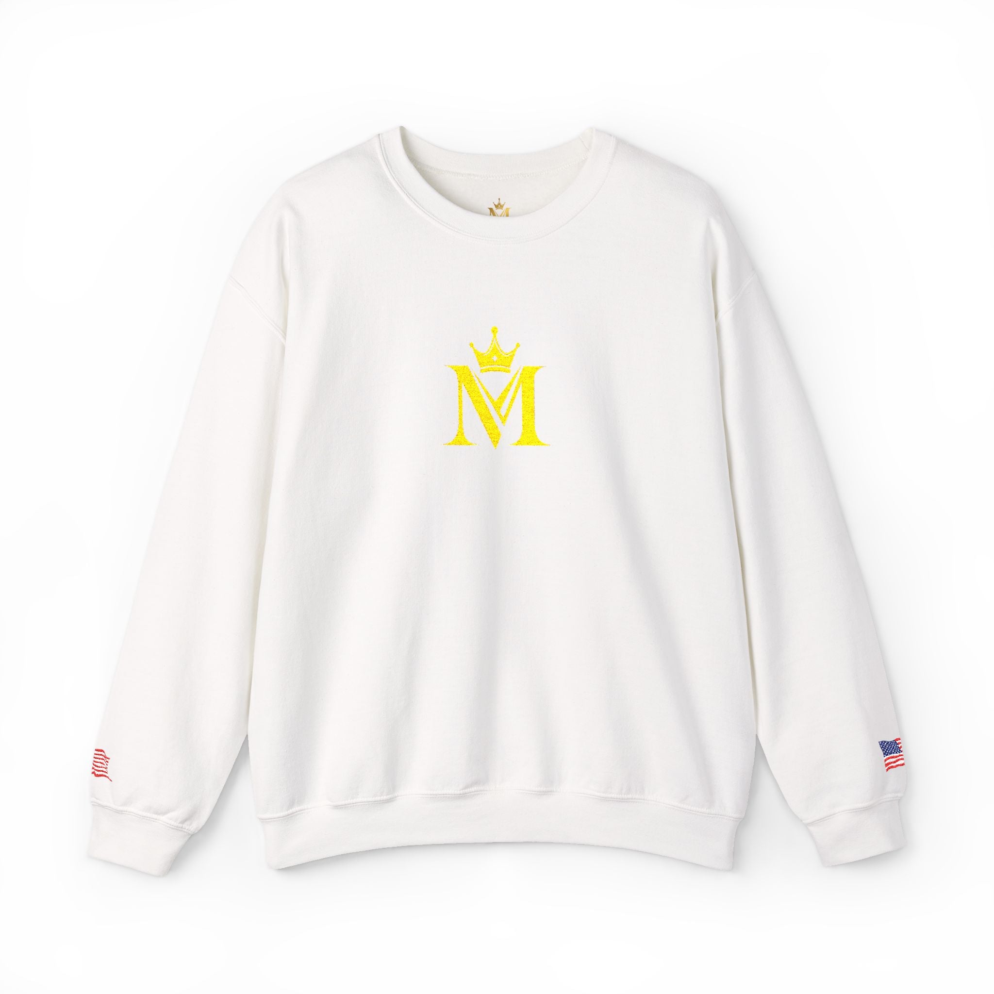 Crown 'M' White Crewneck Sweatshirt — Minimal Gold Monogram Pullover