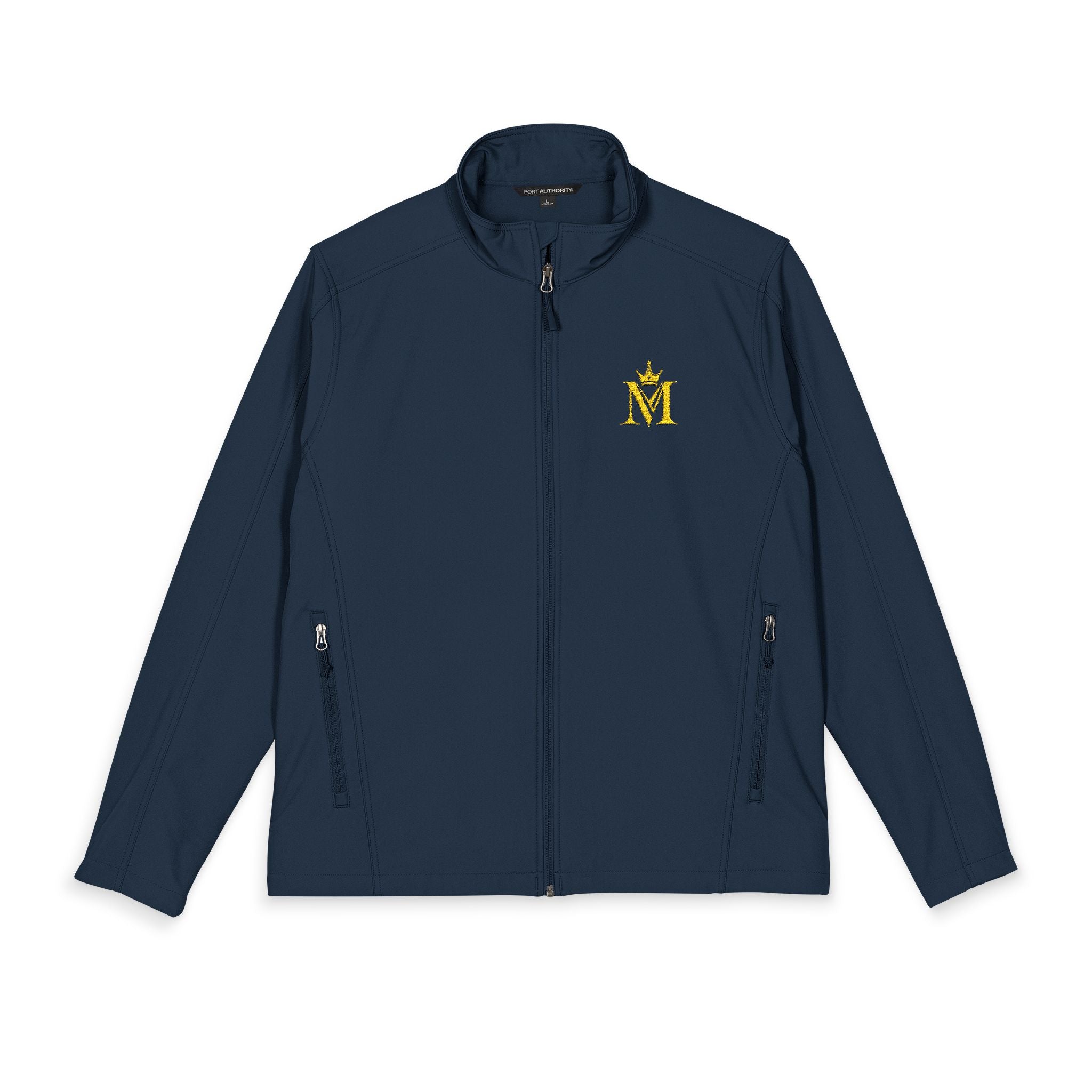 Embroidered Black Soft Shell Jacket with Gold 'M' Monogram