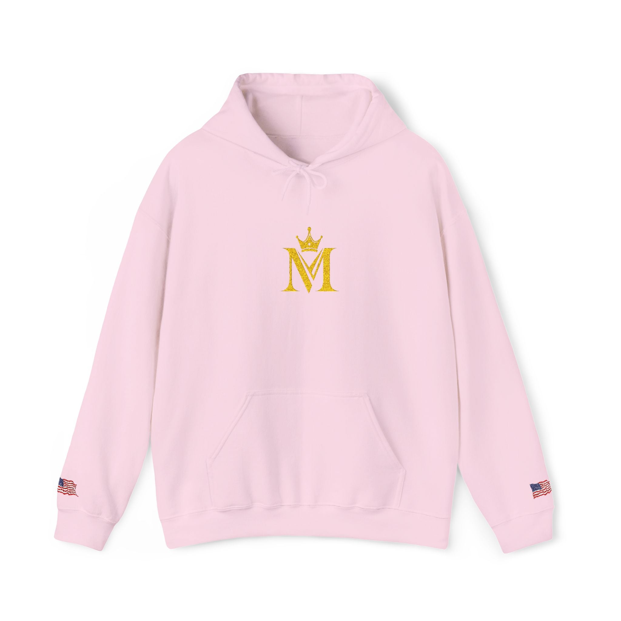 Embroidered Gold Crown 'M' Hoodie — Regal Monogram Pullover