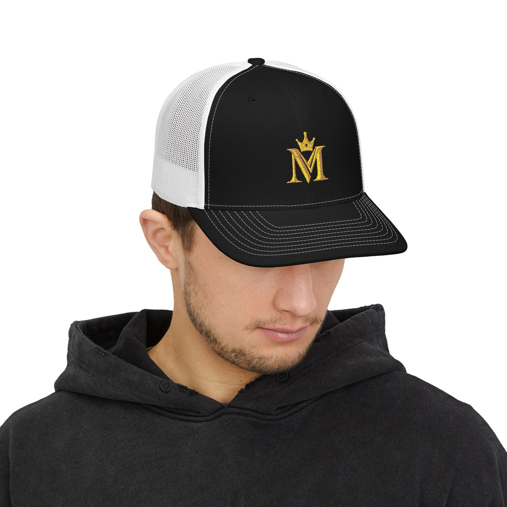 Embroidered Gold Crown M Trucker Cap