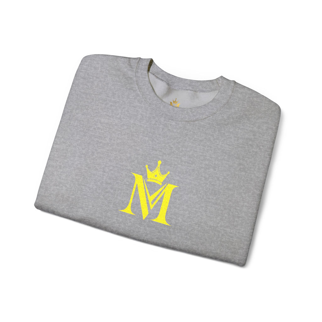 Crown 'M' White Crewneck Sweatshirt — Minimal Gold Monogram Pullover