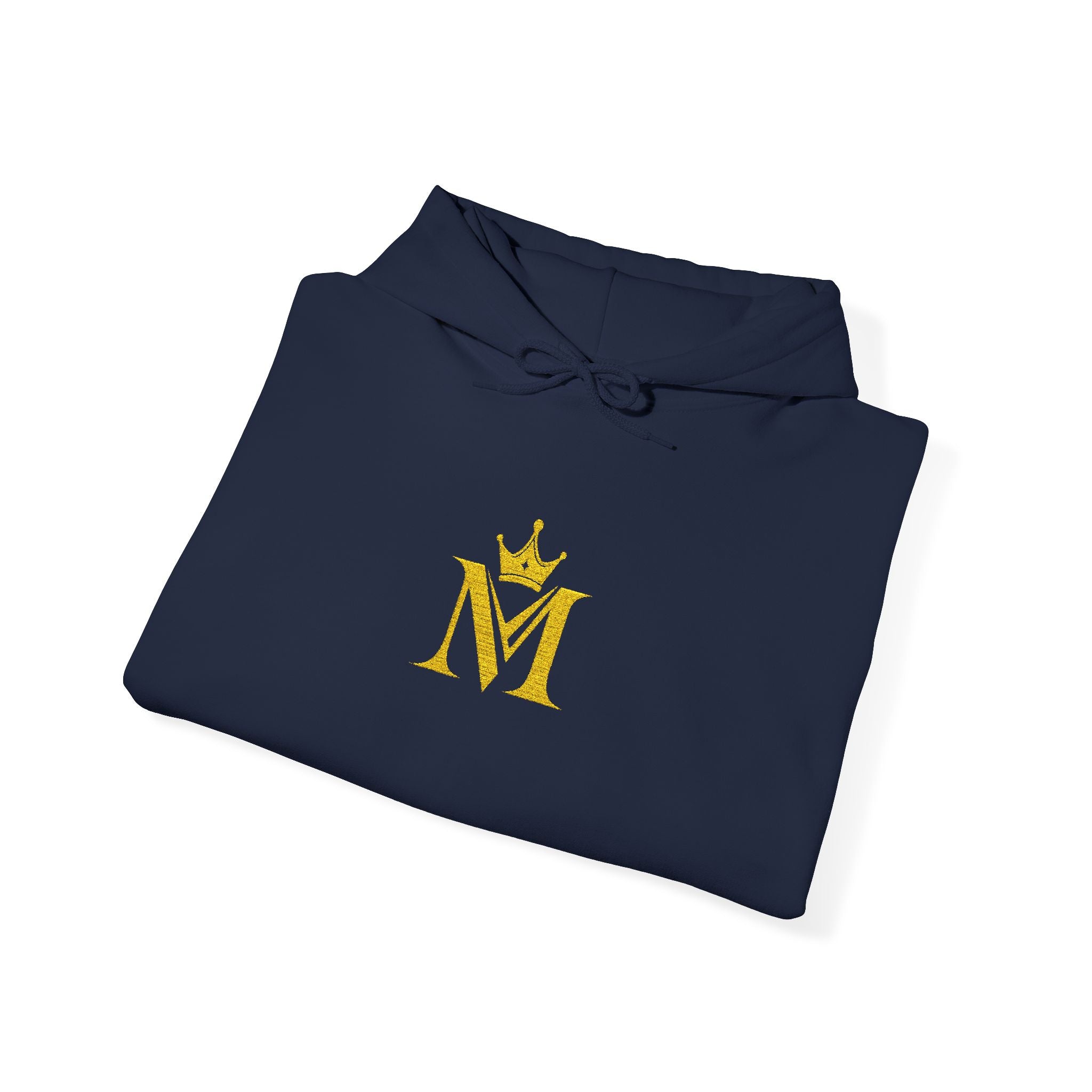 Embroidered Gold Crown 'M' Hoodie — Regal Monogram Pullover