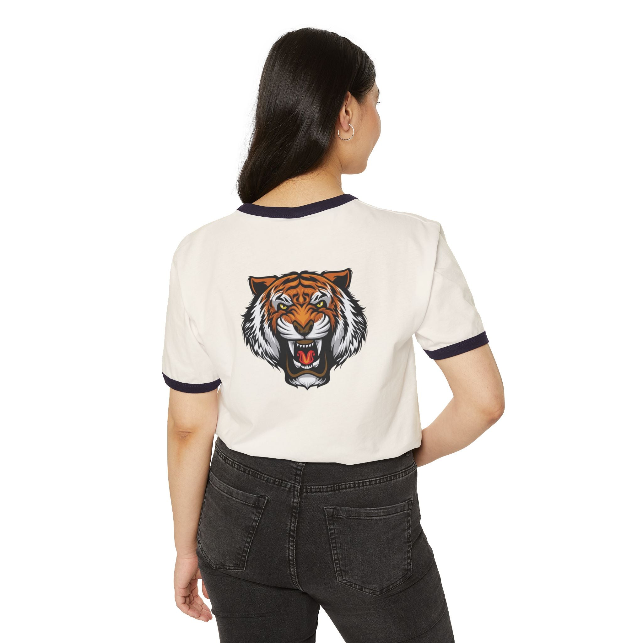 Tiger Claw Ringer T-Shirt — Vintage Roaring Tiger Graphic