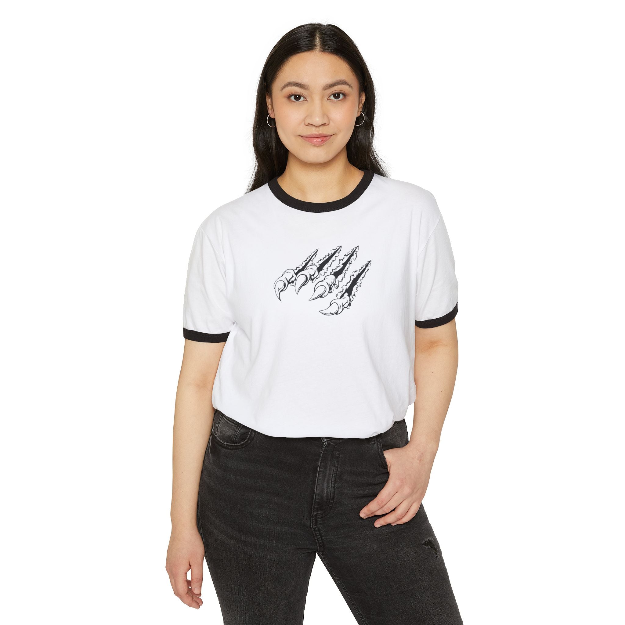 Tiger Claw Ringer T-Shirt — Vintage Roaring Tiger Graphic