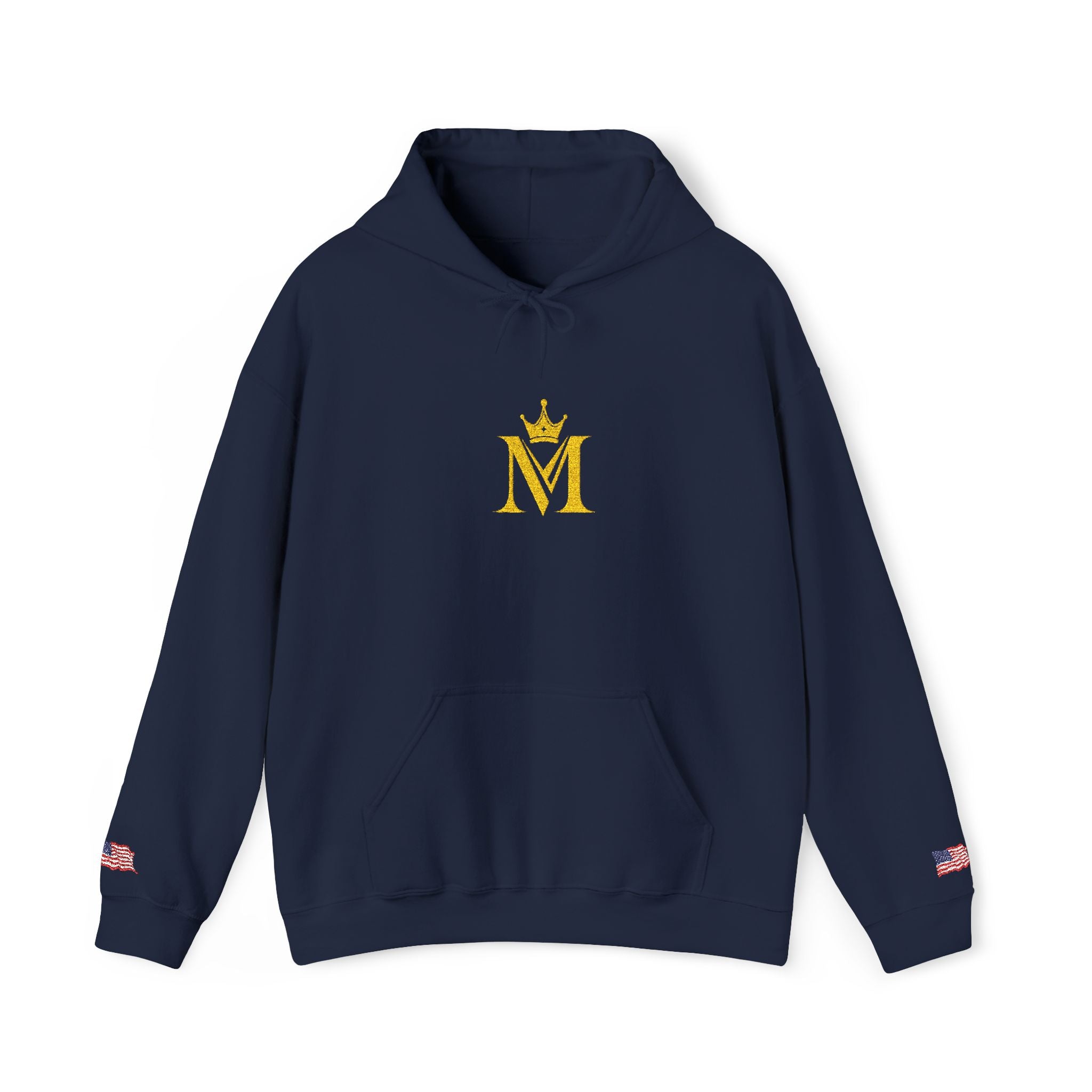 Embroidered Gold Crown 'M' Hoodie — Regal Monogram Pullover