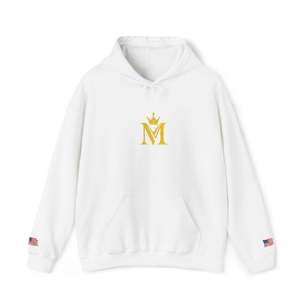 Embroidered Gold Crown 'M' Hoodie — Regal Monogram Pullover