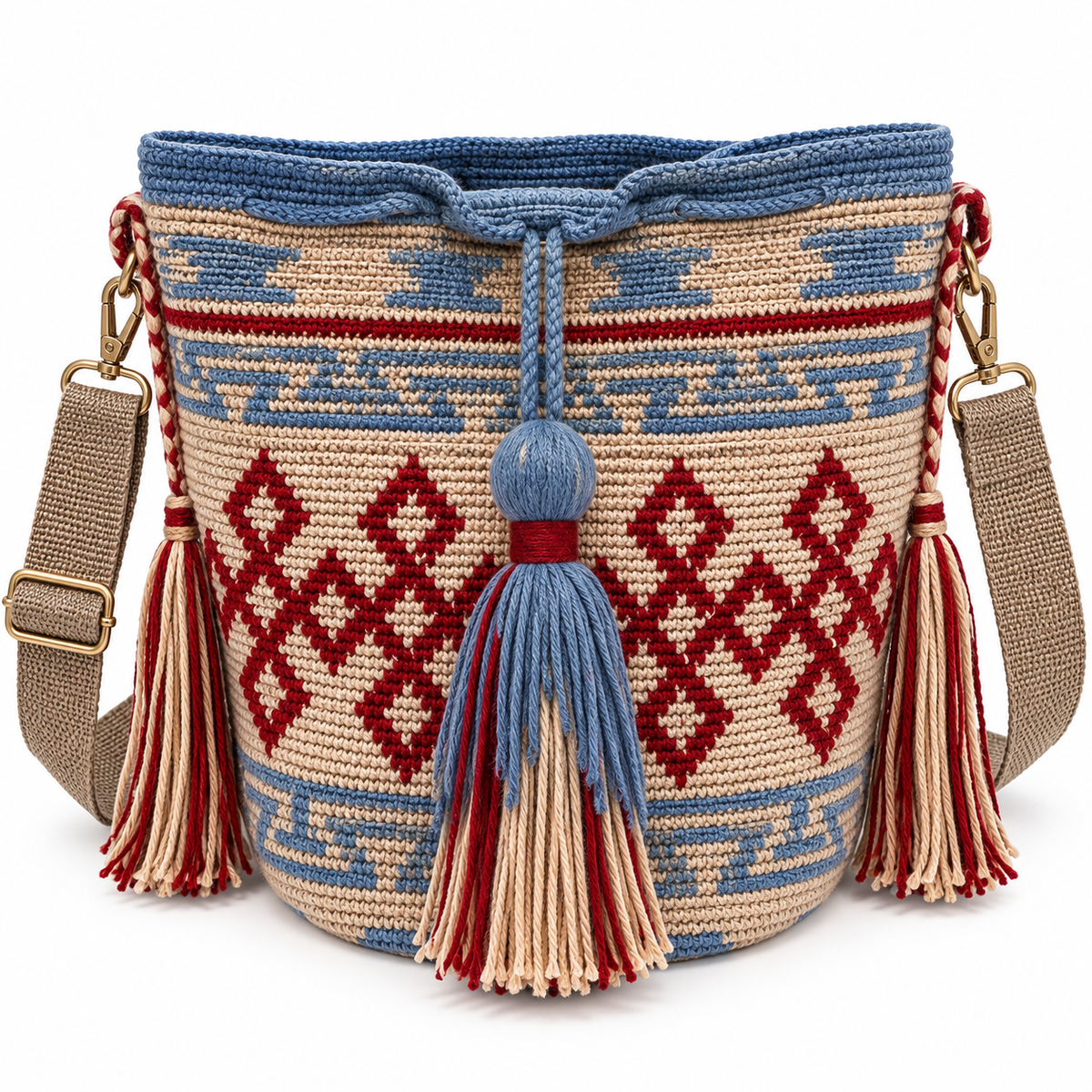 “Bolso Artesanal Ecuatoriano Tejido a Mano – Multicolor”.