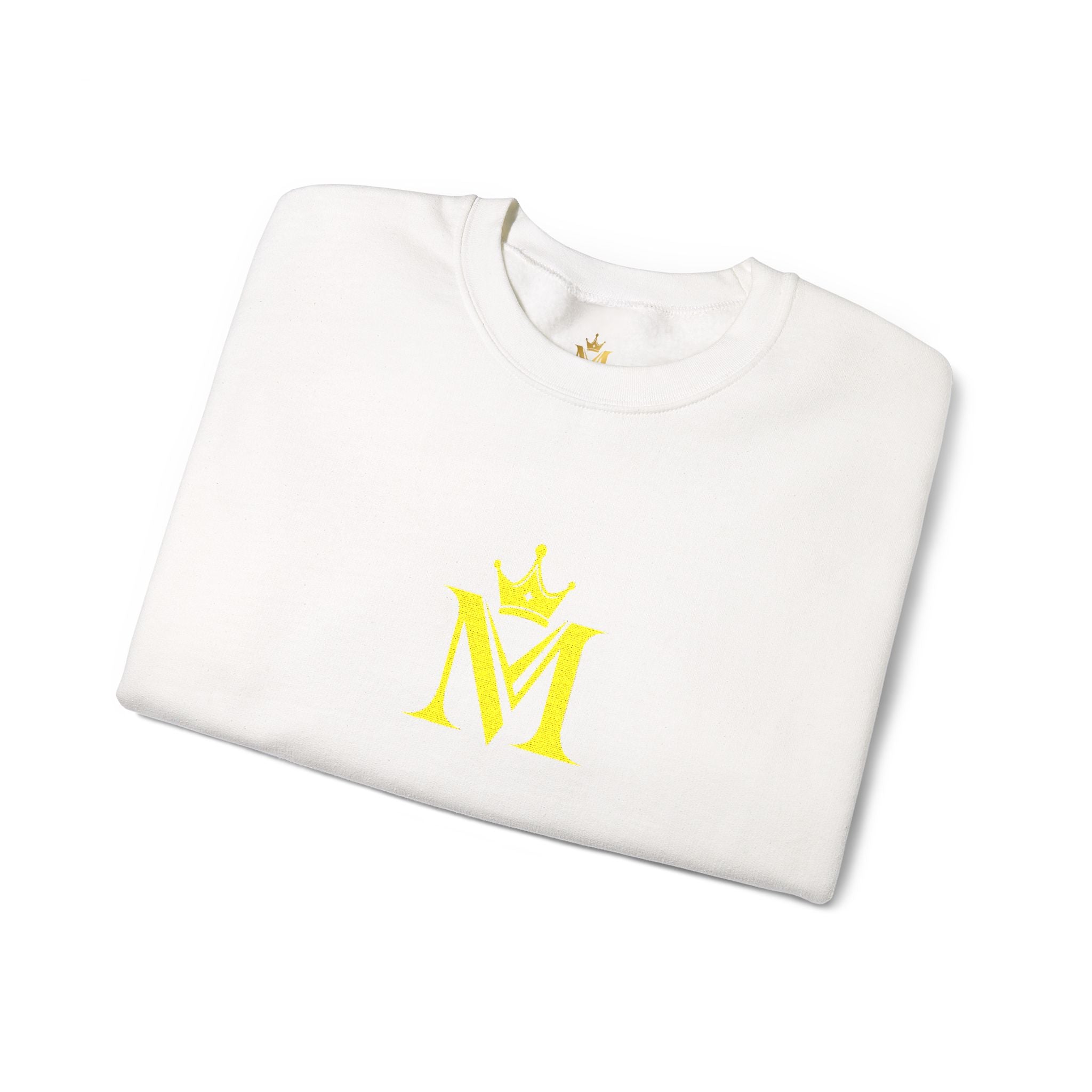 Crown 'M' White Crewneck Sweatshirt — Minimal Gold Monogram Pullover
