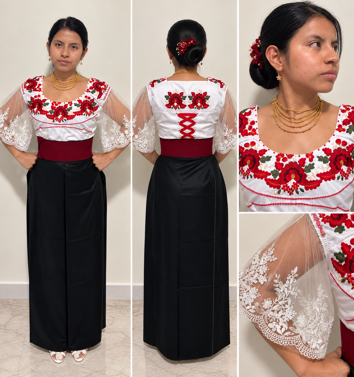 Blusa Ecuatoriana Bordada de Flores – Elegancia Tradicional