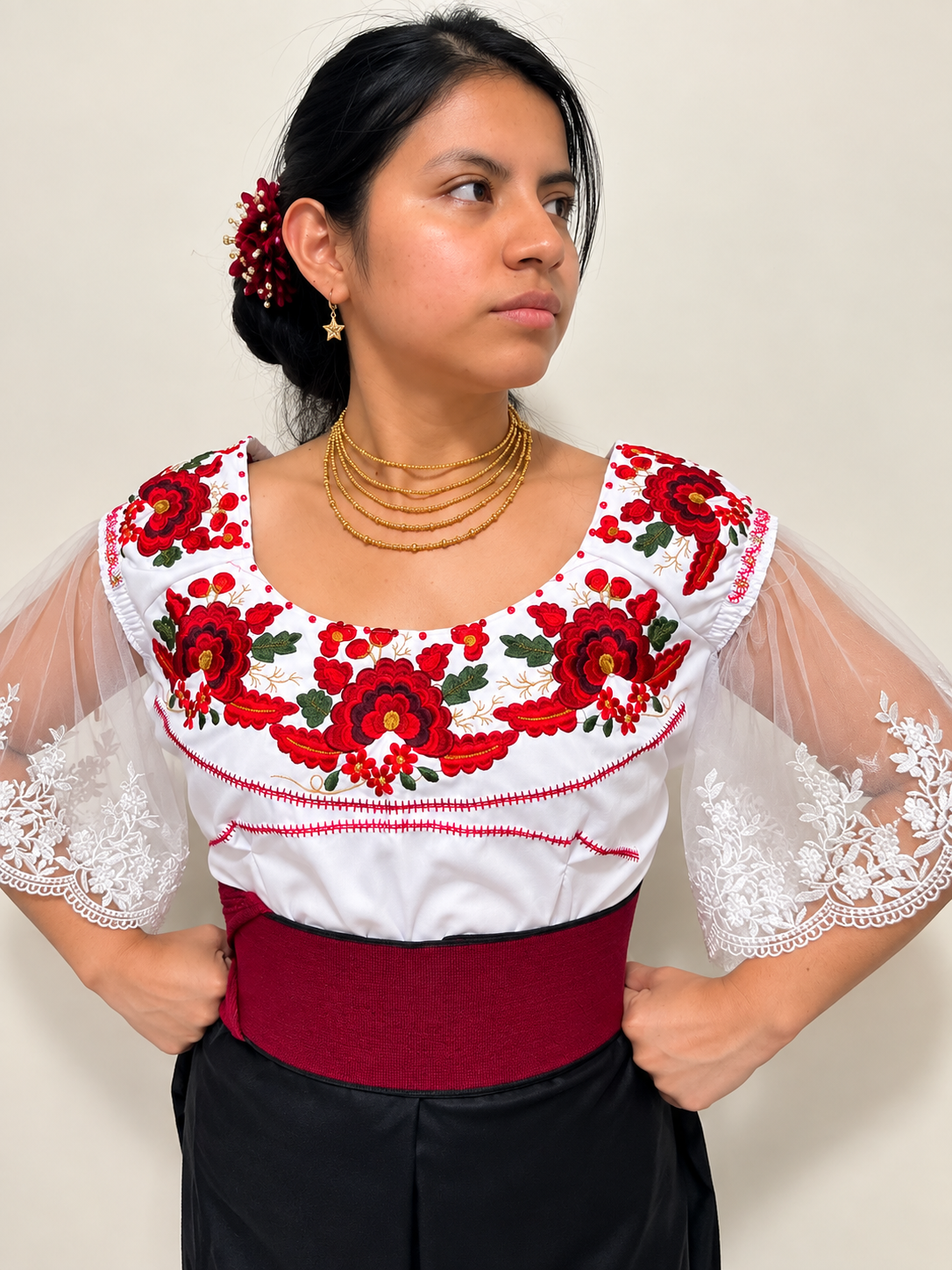 Blusa Ecuatoriana Bordada de Flores – Elegancia Tradicional